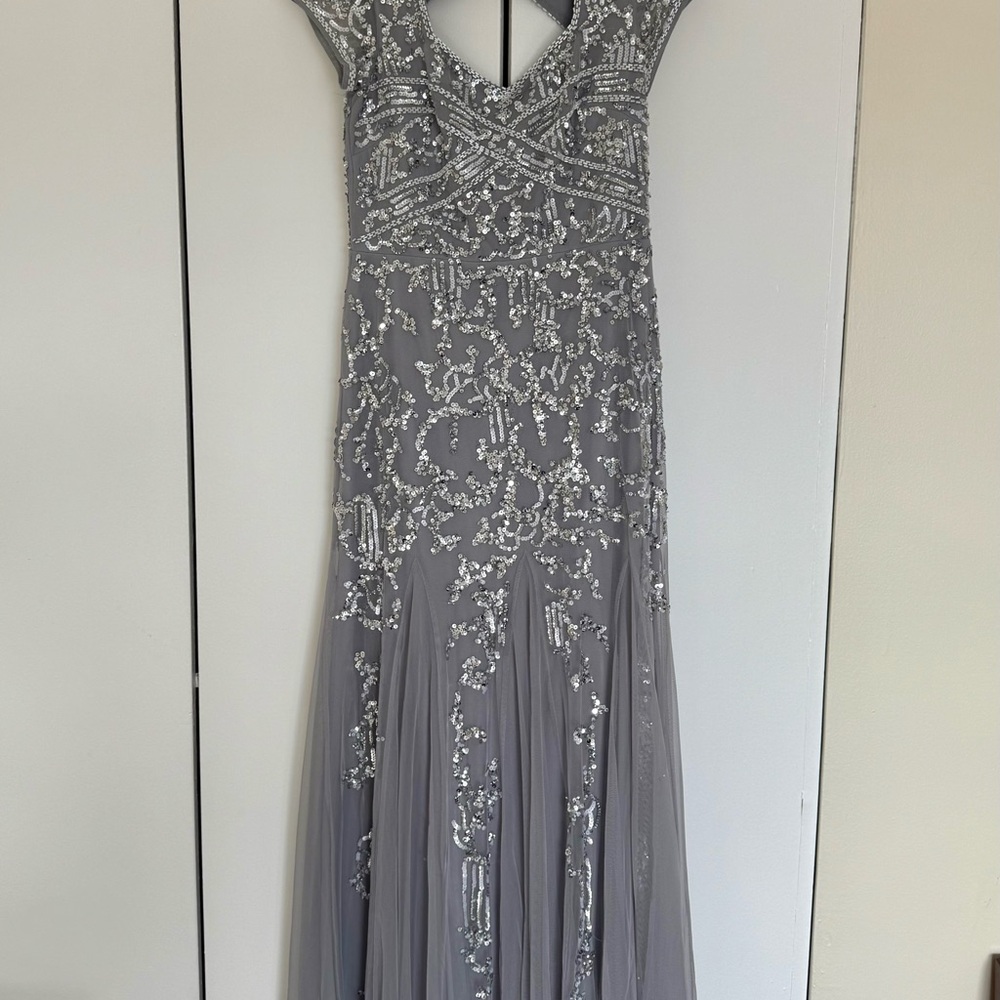 Adrianna Pappell Beaded Sequin Godet Mermaid Gown